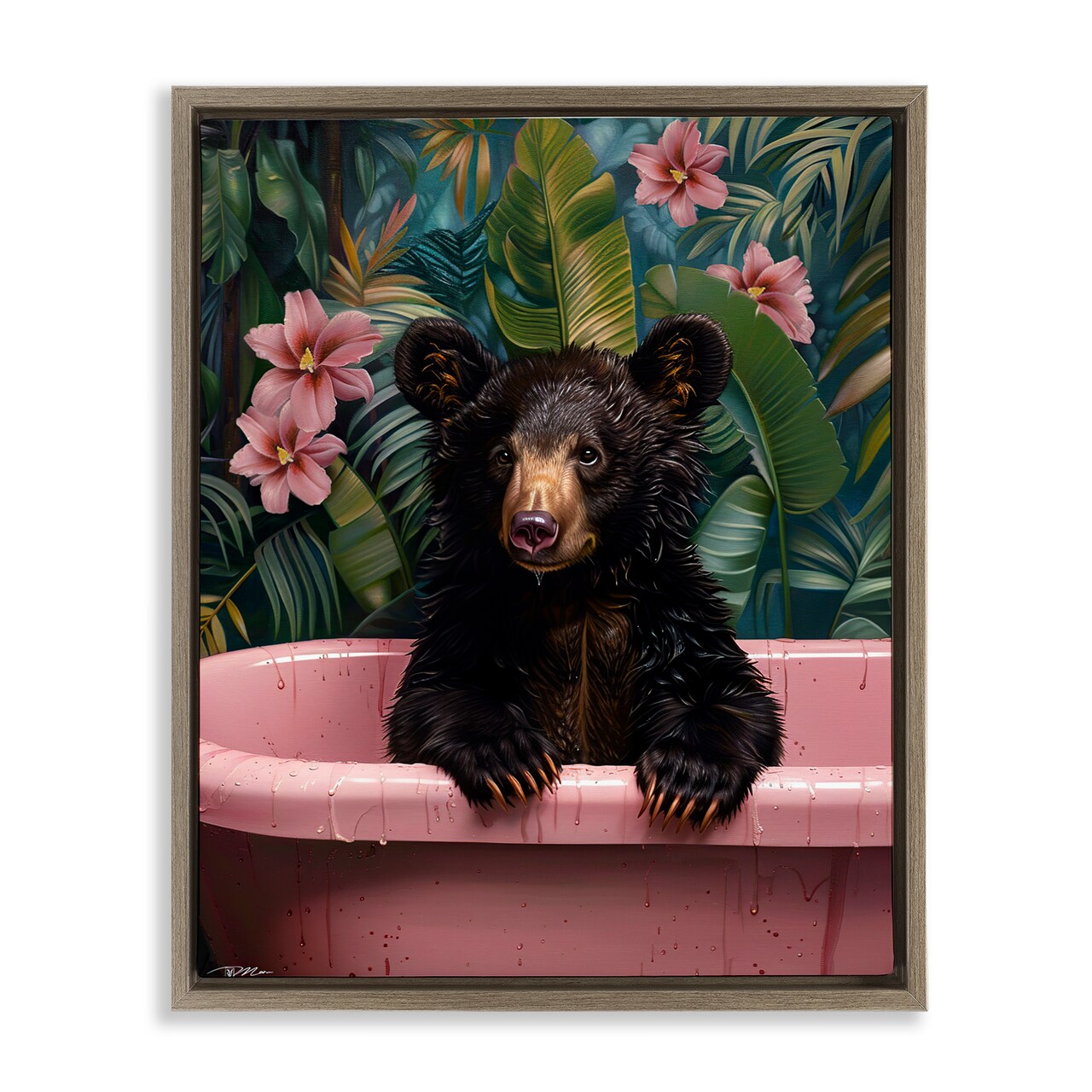 Stupell Industries Bruno Bear in Pink Tub Floating Frame, design by Momart